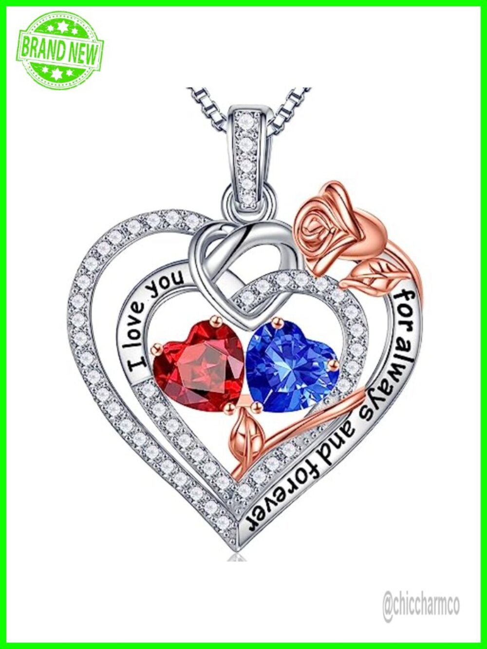 925 Sterling Silver Heart Pendant Necklace Sapphire Adjustable Gift for Her